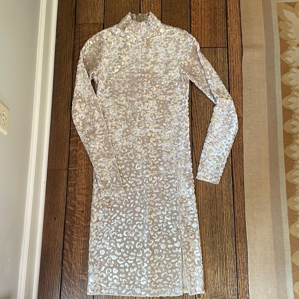 525 leopard print stretch turtleneck long sleeve dress